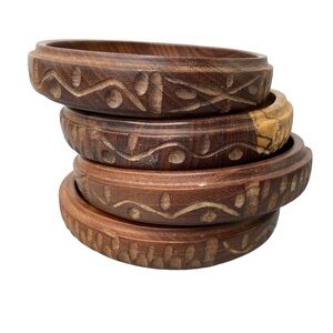 Handmade carved wooden bowls set of 4